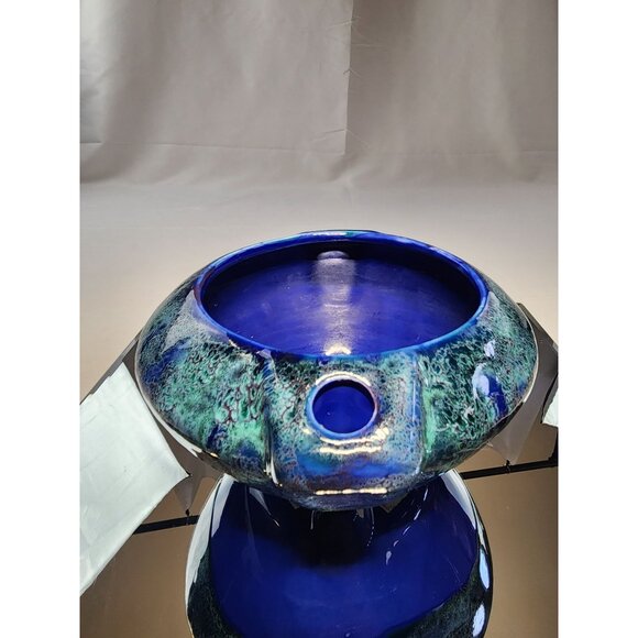 Top Pottery Deep Blue Ocean Fluted Bowl Hanging Pot Home Decor Vintage - Picture 3 of 15